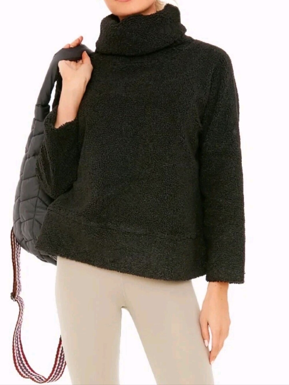 Tuckernuck Rollins Funnel Neck Sweater Size Small in Black Teddy Bear Fleece 🐻